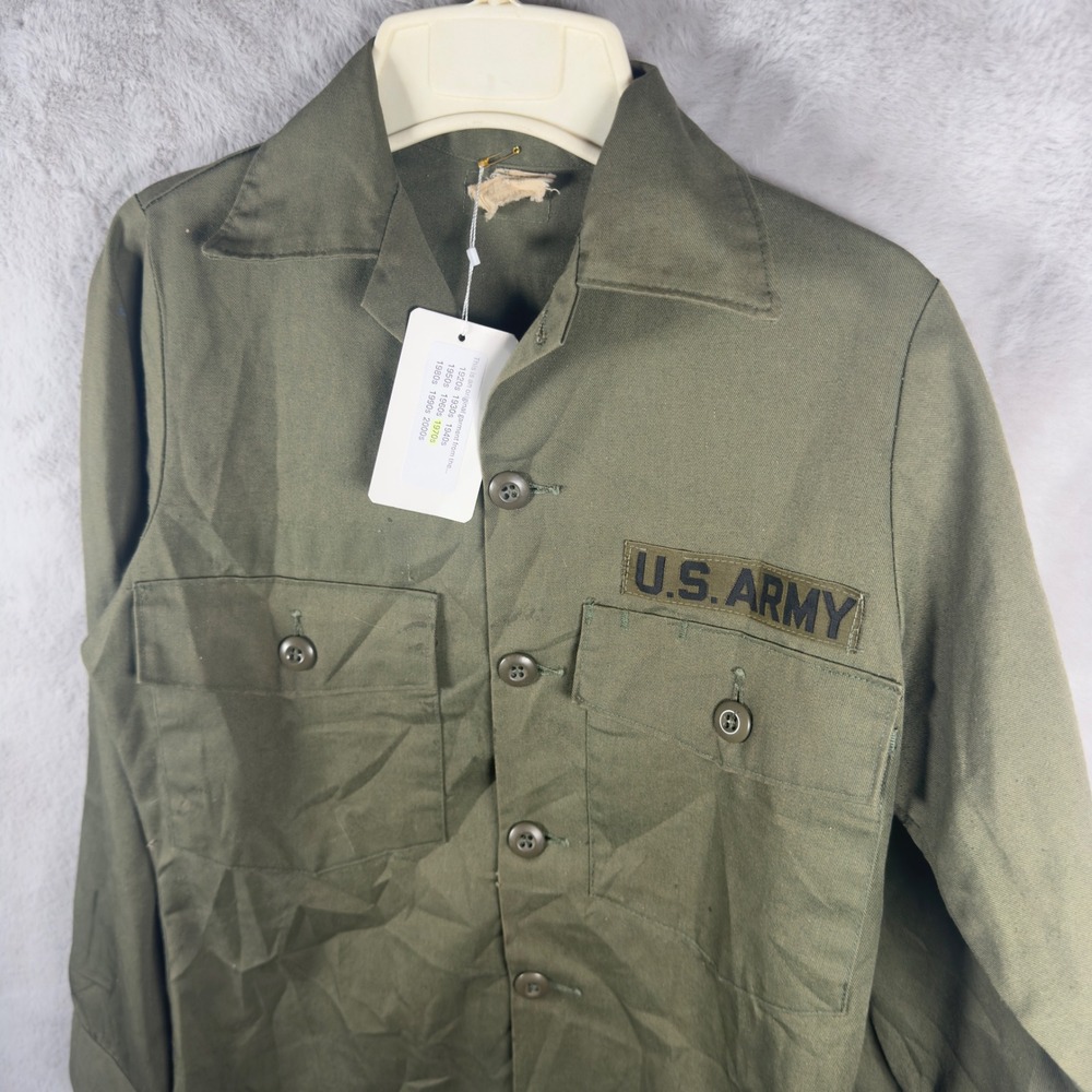Vintage 1970s US Army OG-507 Utility Shirt Olive Green 50th Armored Patch Small